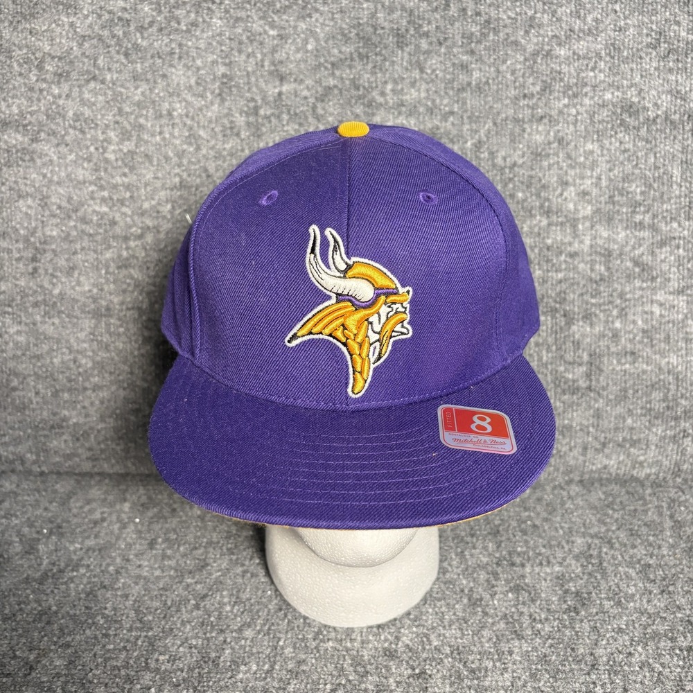 Minnesota Vikings Mitchell and Ness NFL Fitted Hat Size 8 Purple Gold New‎